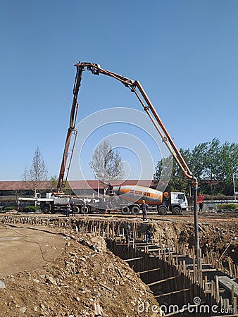 Concrete pump truck Editorial Stock Photo