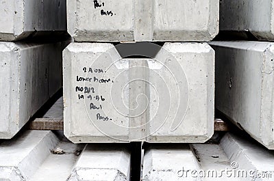 Concrete railway sleepers piled Stock Photo