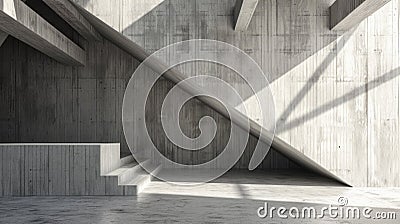 Concrete room background, abstract modern space with light grey walls and sunlight, empty minimal hall interior. Concept of white Stock Photo