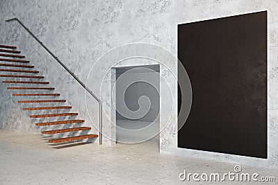 Concrete room with empty chalkboard Stock Photo