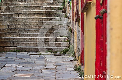 Concrete stairs in urban street slum ghetto environment perspective foreshortening Stock Photo