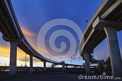 Concrete structure of express way against beautiful dusky sky us Stock Photo