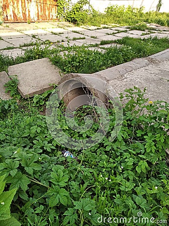 Concrete tube for sewage waters Stock Photo