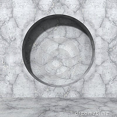 Concrete wall. Round design hole element. Urban architecture background Cartoon Illustration