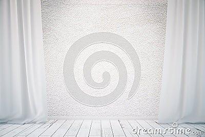 Concrete wall with white curtains Stock Photo