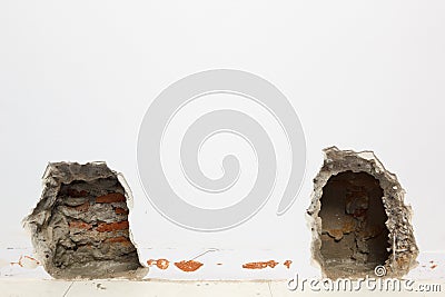 Concrete walls in the shade that have been smashed Stock Photo