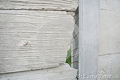 The broken prestressed concrete slabs are mounted to the prestressed concrete columns. Stock Photo