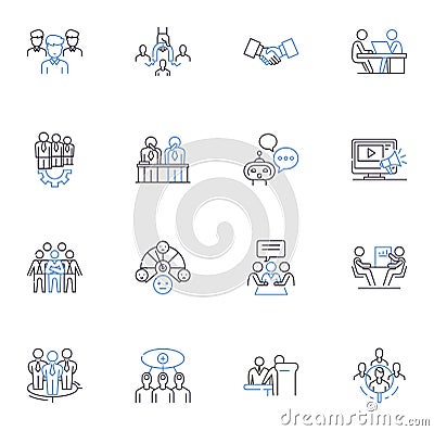 Concurrence line icons collection. Simultaneity, Coexistence, Verification, Agreement, Synchronization, Consensus Vector Illustration