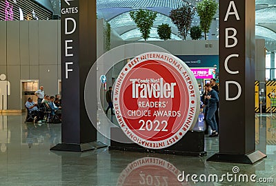 Conde Nast Traveler Best International Airport Sign in Istanbul Airport Editorial Stock Photo