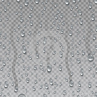 Condensation, raindrop on transparent surface. Drop of water vector set. Water drops. Vector Illustration