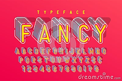 Condensed 3d display font popart design, alphabet Vector Illustration