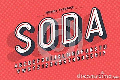 Condensed display font popart design, alphabet, letters and numb Vector Illustration