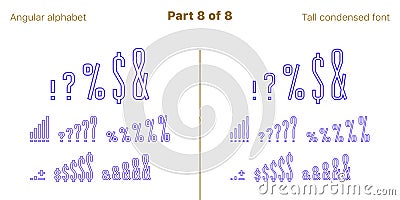 Condensed outlined sans serif font Angular, Vector Vector Illustration