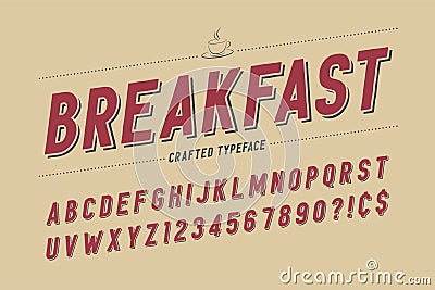 Condensed retro display font design, alphabet, character set, ty Vector Illustration