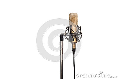 Condenser microphone with cable, shockmount and stand isolated on white Stock Photo
