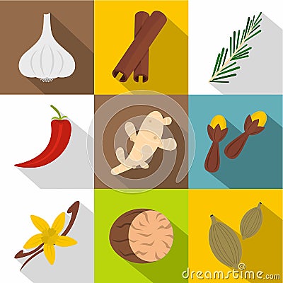 Condiment icon set, flat style Vector Illustration