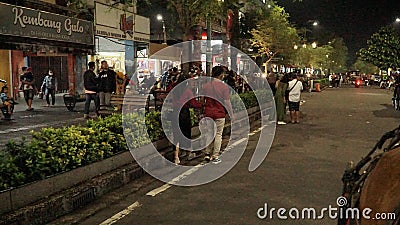 The condition of the pedestrian walkway on Jalan Malioboro at night Editorial Stock Photo