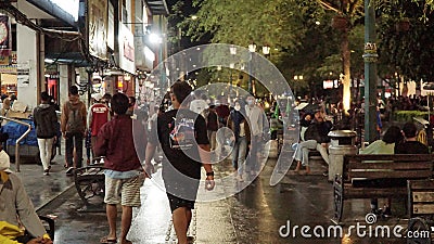 The condition of the pedestrian walkway on Jalan Malioboro at night Editorial Stock Photo