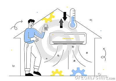 Conditioning system in home line concept Vector Illustration