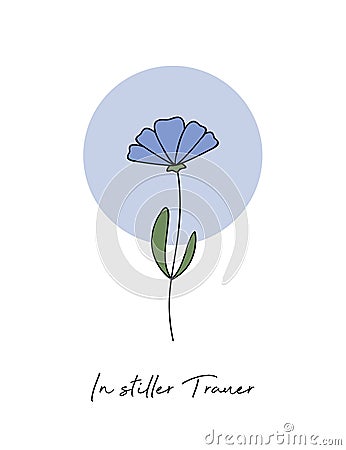 condolence card with flower outline in silent mourning Vector Illustration