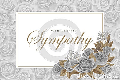 Grayscale rose bouquets with white frame and text on silver rose background Stock Photo