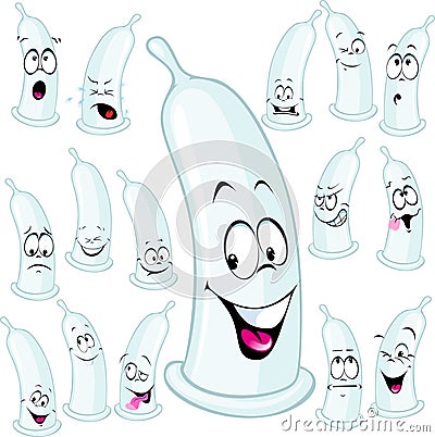 Condom cartoon illustration with many expression Vector Illustration