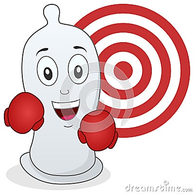 Condom Character with Boxing Gloves Vector Illustration