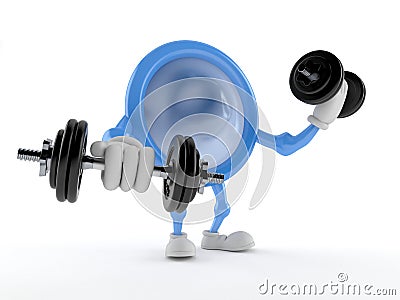 Condom character with dumbbells Cartoon Illustration