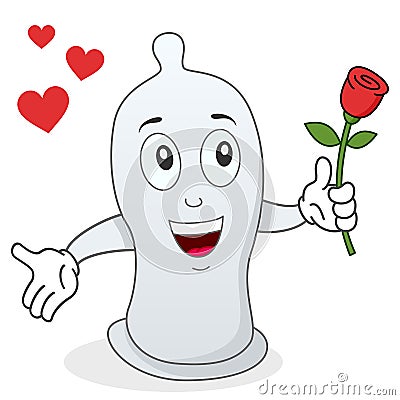 Condom Character with Red Rose Vector Illustration