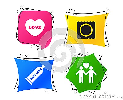 Condom safe sex icons. Lovers Gay couple sign. Vector Vector Illustration