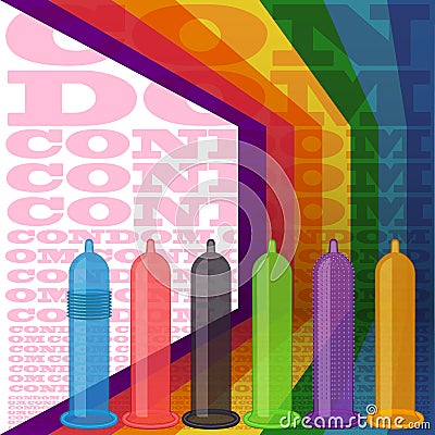 Condoms striped background Cartoon Illustration