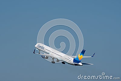 Condor Boeing 757-300 airplane take off from Berlin Tegel airport Editorial Stock Photo