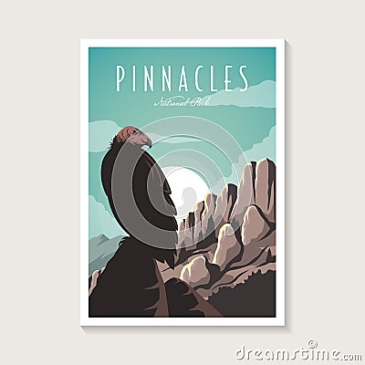 Condor in Pinnacles National Park poster design illustration, Condor on the peak poster Vector Illustration