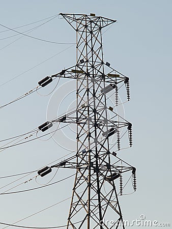 Conductivity to electricity poles and houses Stock Photo
