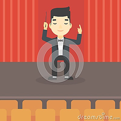 Conductor directing with baton. Vector Illustration