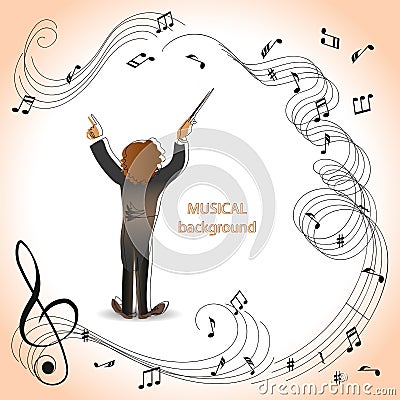 Conductor of orchestra. Magic of music. Vector Illustration