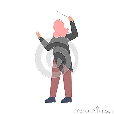 Conductor Performing on Stage, Musician in Tuxedo Directing Classic Instrumental Symphony Orchestra Flat Style Vector Vector Illustration