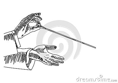 122_Vector sketch of the hands of the conductor who conducts the orchestra Vector Illustration