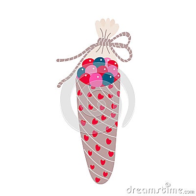 Cone bag with sweets decorated with hearts vector Vector Illustration