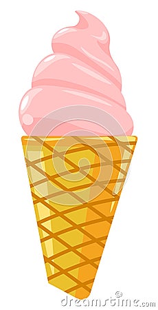 Cone of vanilla ice cream, gelato dessert vector Vector Illustration