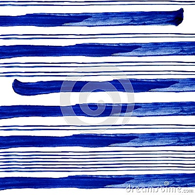 Conecte and thick blue stripes of watercolor paint on white background Stock Photo