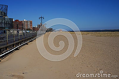 Coney Island Beach and the famous Coney Island Boardwalk outside the New York Aquarium in Brooklyn Stock Photo