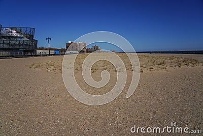 Coney Island Beach and the famous Coney Island Boardwalk outside the New York Aquarium in Brooklyn Stock Photo