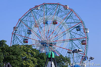 Coney Island famous landmark - Wonder Wheel Ferris Wheel Editorial Stock Photo