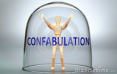 Confabulation can separate a person from the world and lock in an isolation that limits - pictured as a human figure locked inside Cartoon Illustration