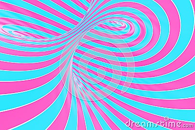 Confection festive pink and blue spiral tunnel. Striped twisted lollipop optical illusion. Abstract background. 3D render. Stock Photo