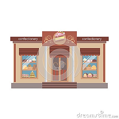 Confectionary Shop Commercial Building Facade Design Vector Illustration
