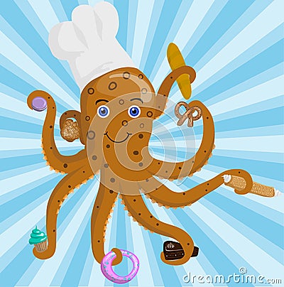 Confectioner octopus colored cartoon vector Vector Illustration