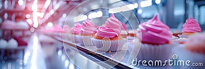 Confectioners who glaze and decorate cakes in a factory. Stock Photo