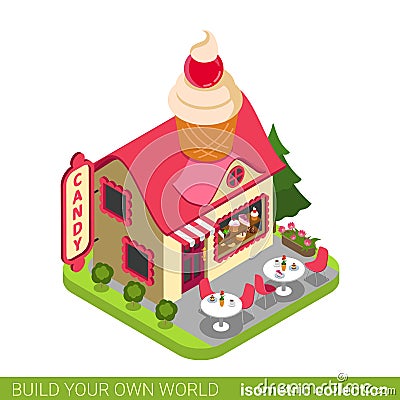 Confectionery candy shop cupcake shape building ca Vector Illustration